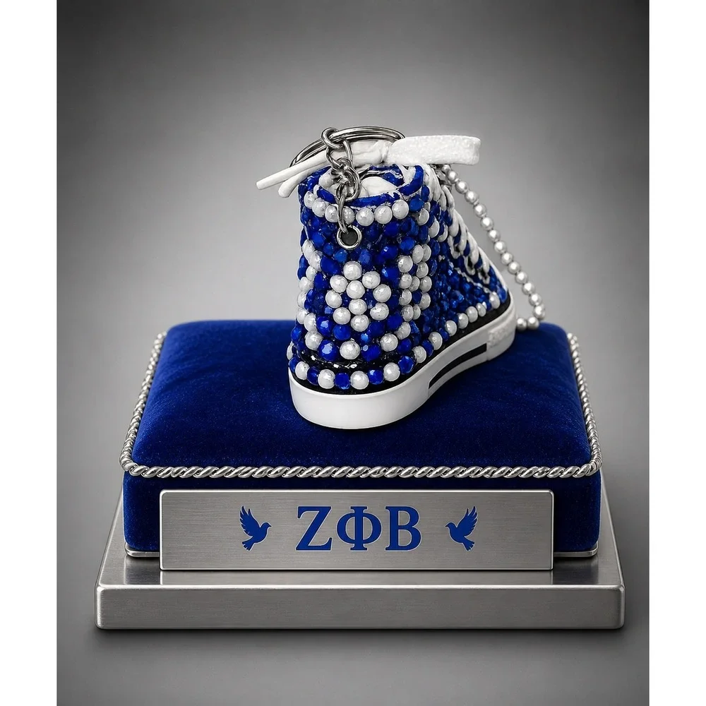 Zeta Phi Beta Keychain Blue Rhinestone‎ and White Pearls Custom Made Shoe